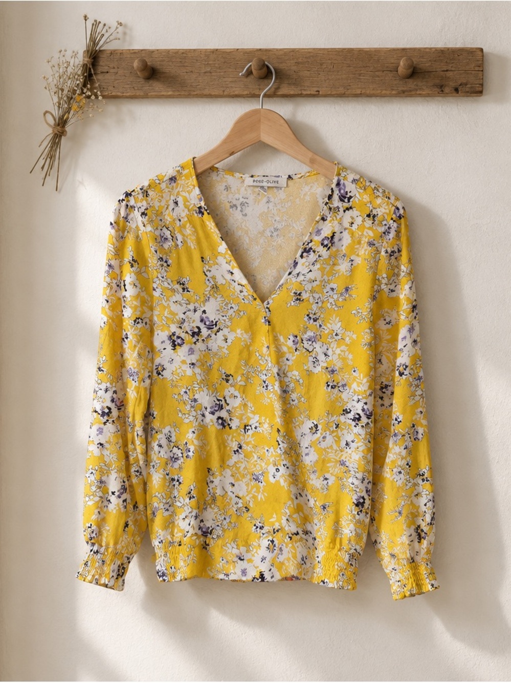 Rose & Olive Yellow Floral VโNeck Long Sleeve Blouse